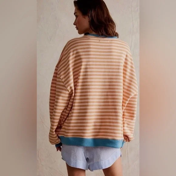 NWT FREE PEOPLE WE THE FREE CLASSIC STRIPED OVERSIZED SWEATSHIRT TOP - Picture 2 of 3